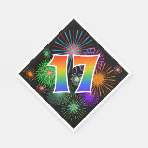 Serviette En Papier Feux d'artifice colorés + Motif Arc-en-ciel "17" E