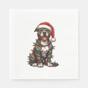 Serviette En Papier Feux de Noël de Chien à mâchoire Santa Chapeau Noë