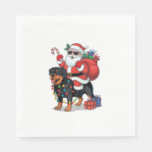 Serviette En Papier Feux de Noël Père Noël équitation Rottweiler Chien