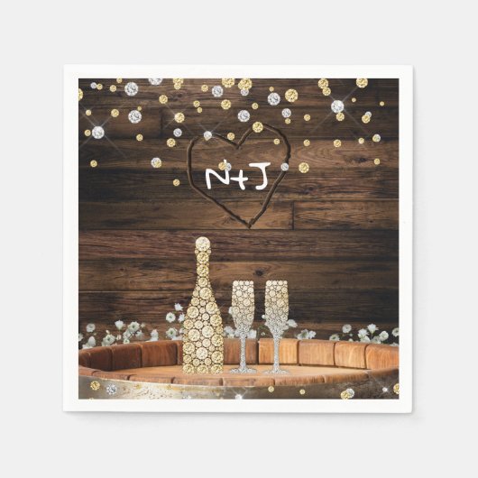 Serviette En Papier Feux de tonneau en bois rustique Champagne Modern (Devant)