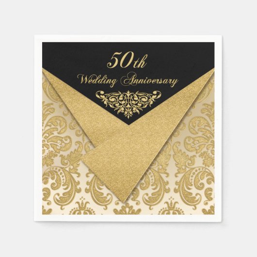 Serviette En Papier Feux Flaps Damask 50e anniversaire Mariage serviet (Devant)