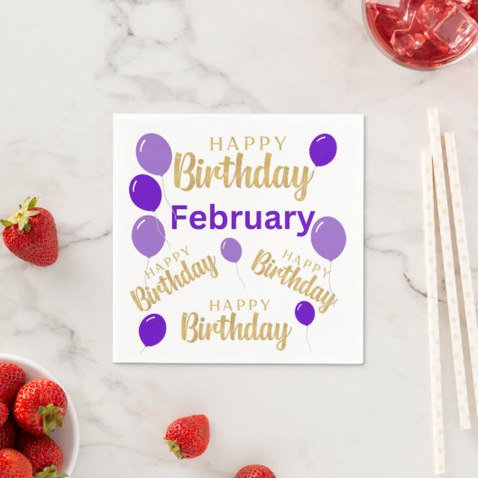 Serviette En Papier Février joyeux anniversaire serviettes (En situation)