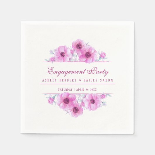 Serviette En Papier Fiançailles d'aquarelle à fleurs d'anémone rose (Devant)