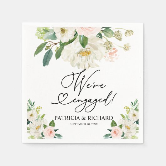 Serviette En Papier Fiançailles Fleuris Rose Nous sommes Engagés Fête  (Devant)