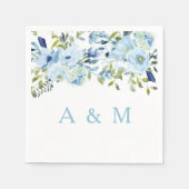 Serviette En Papier Fiançailles Mariage de fleurs d'aquarelle bleu (Devant)