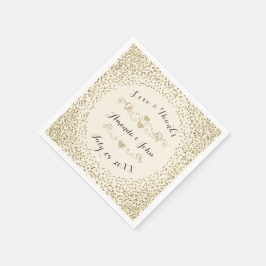 Serviette En Papier Fiançailles mariage Ivory Sepia Faux Gold Confetti (Coin)