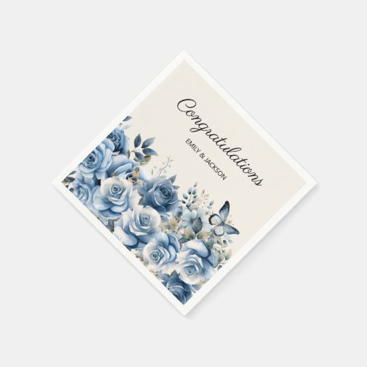 Serviette En Papier Fiançailles Papillons Floraux Bleu Poussiéreux (Coin)