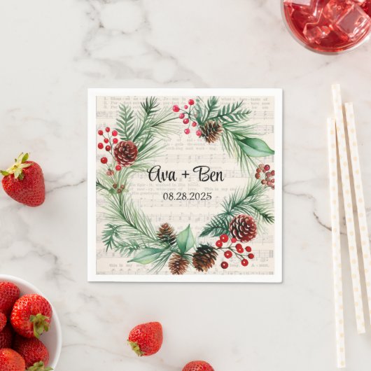 Serviette En Papier Fiche de Noël Musique Rouge Berry Mariage de couro (En situation)