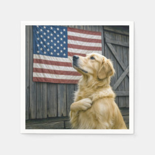 Serviette En Papier Fière Golden Retriever avec drapeau américain