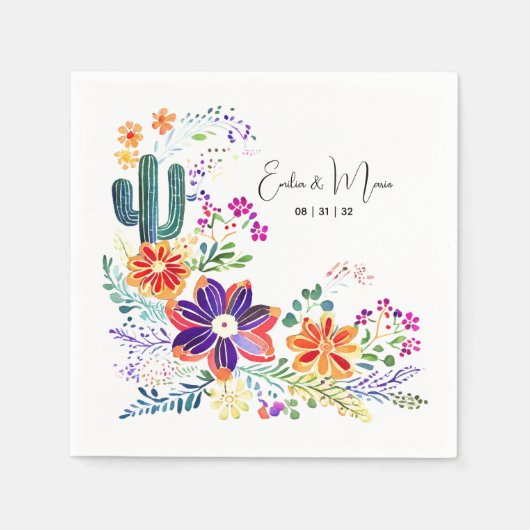Serviette En Papier FIESTA Cactus Folkart Fleurs Personnalisé (Devant)