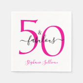 Serviette En Papier Fifty and Fabulous Pink Script 50th Birthday Party (Devant)