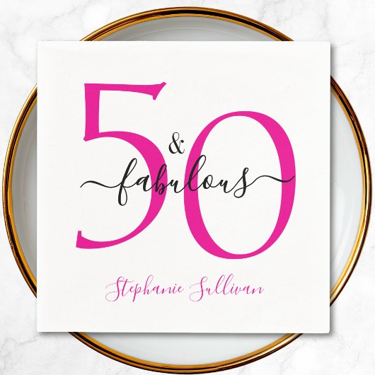 Serviette En Papier Fifty and Fabulous Pink Script 50th Birthday Party