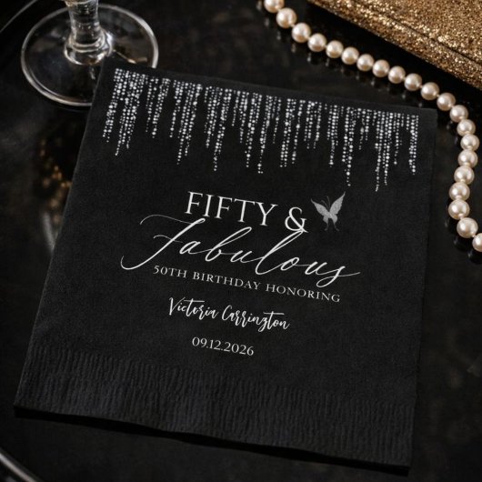 Serviette En Papier Fifty & Fabulous Black Glam 50th Birthday