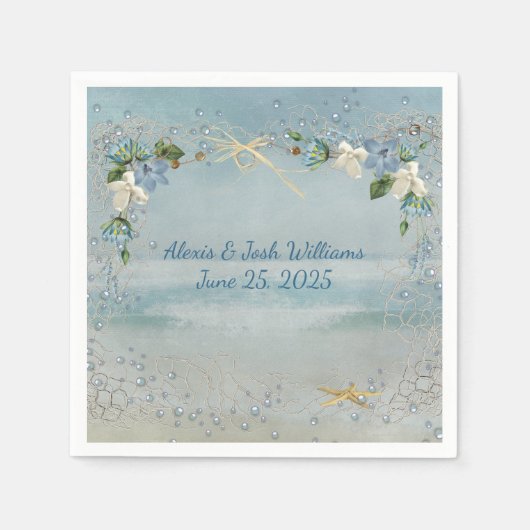 Serviette En Papier filet nautique avec bulle et fleurs (Devant)