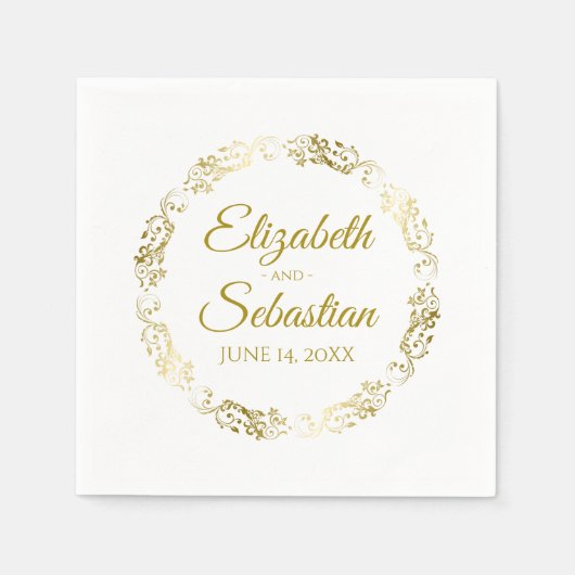 Serviette En Papier Filigree en dentelle d'or circulaire Mariage simpl (Devant)