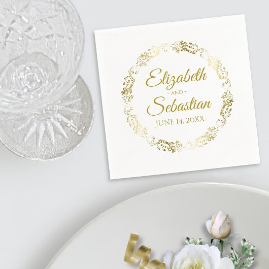 Serviette En Papier Filigree en dentelle d'or circulaire Mariage simpl