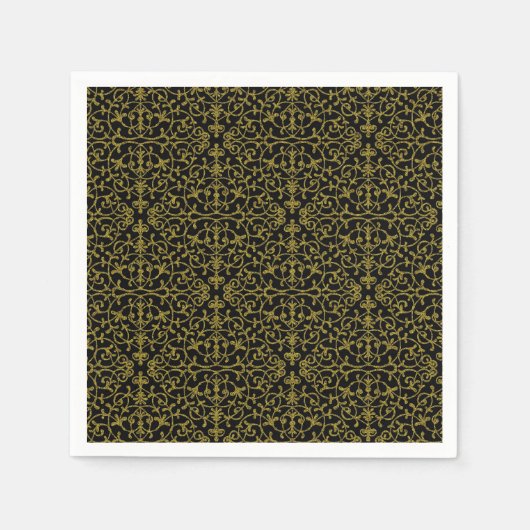 Serviette En Papier Filigree noir et or (Devant)