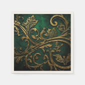Serviette En Papier Filigree - Vert et Or (Devant)