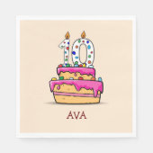 Serviette En Papier Fille 10e anniversaire, 10 sur le gâteau rose doux (Devant)