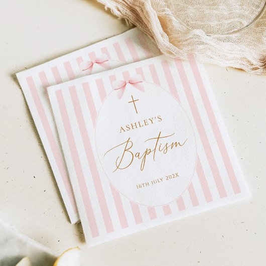 Serviette En Papier Fille à rayures roses baptême