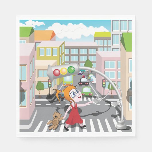 Serviette En Papier Fille À Un Traversée Piétonne (Devant)