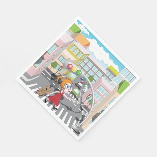 Serviette En Papier Fille À Un Traversée Piétonne (Coin)