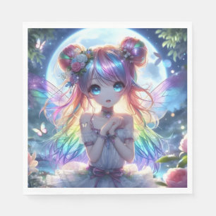 Serviette En Papier Fille Anime Cheveux Arc-en-Ciel Chantant Fée Lune