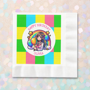 Serviette En Papier Fille Anime Coloré Art Pop Anniversaire Personnali