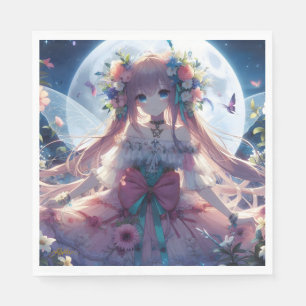 Serviette En Papier Fille Anime Fleur Lune Fée