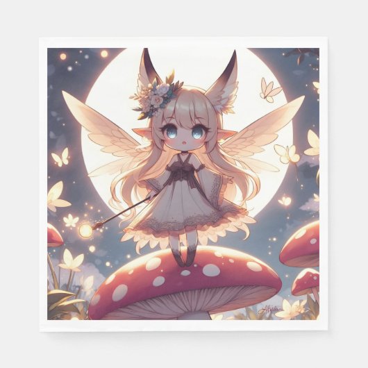 Serviette En Papier Fille Anime Pixie Hippie Lune Fée (Devant)
