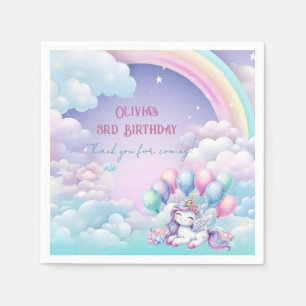 Serviette En Papier Fille Anniversaire Moment Magique Licorne Arc-en-c
