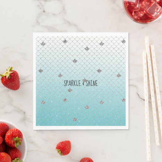 Serviette En Papier Fille Aqua Parties scintillant Argent Étincelle Si (En situation)