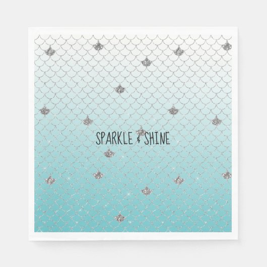 Serviette En Papier Fille Aqua Parties scintillant Argent Étincelle Si (Devant)