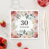 Serviette En Papier Fille aquarelle florale anniversaire rose chic (En situation)