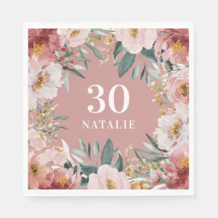 Serviette En Papier Fille aquarelle florale anniversaire rose chic
