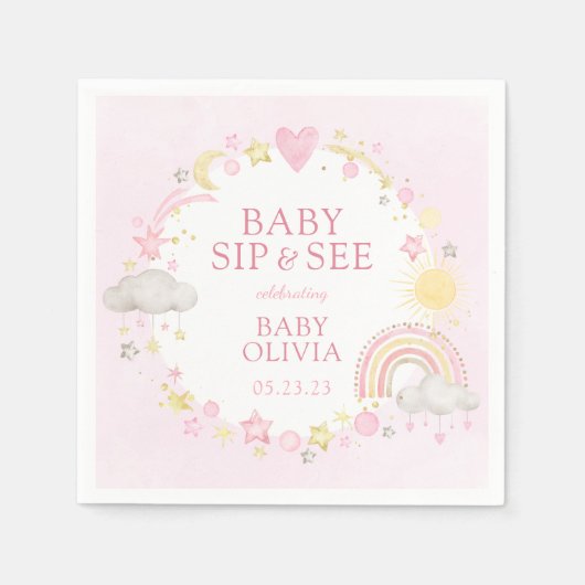 Serviette En Papier Fille Aquarelle Rainbow Baby Sip Et Voir (Devant)