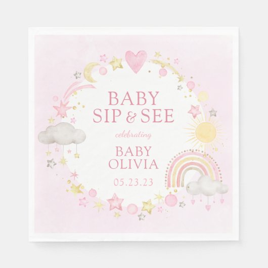 Serviette En Papier Fille Aquarelle Rainbow Baby Sip Et Voir (Devant)