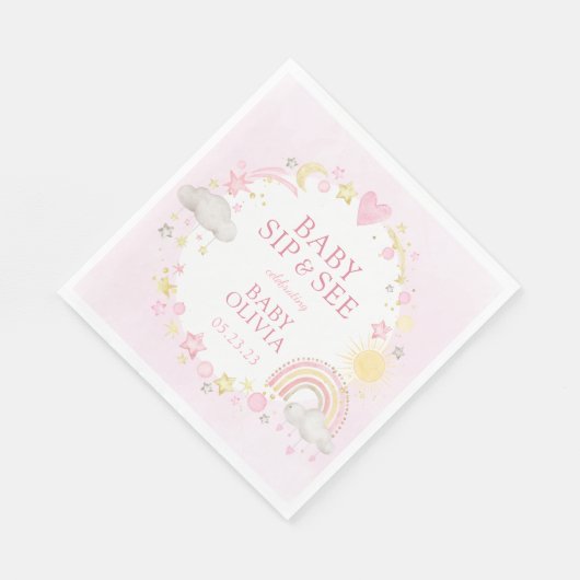 Serviette En Papier Fille Aquarelle Rainbow Baby Sip Et Voir (Coin)