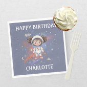 Serviette En Papier Fille astronaute dans l'espace pour son anniversai