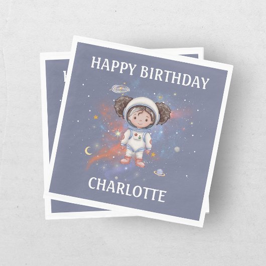 Serviette En Papier Fille astronaute dans l'espace pour son anniversai