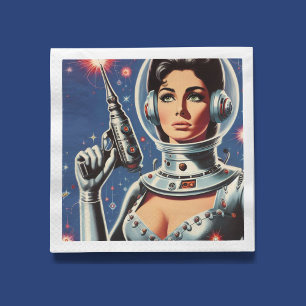 Serviette En Papier Fille astronaute de science-fiction vintage