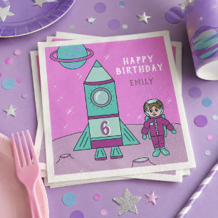 Serviette En Papier Fille astronaute et lune de fusée Anniversaire dan