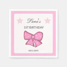 Fille au Nœud Rose Enfants 1er Anniversaire