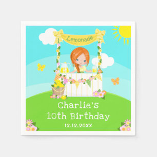 Serviette En Papier Fille aux cheveux roux Stand de limonade d'anniver