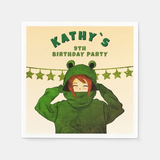 Serviette En Papier Fille avec grenouille verte Sweat - shirt à capuch (Devant)