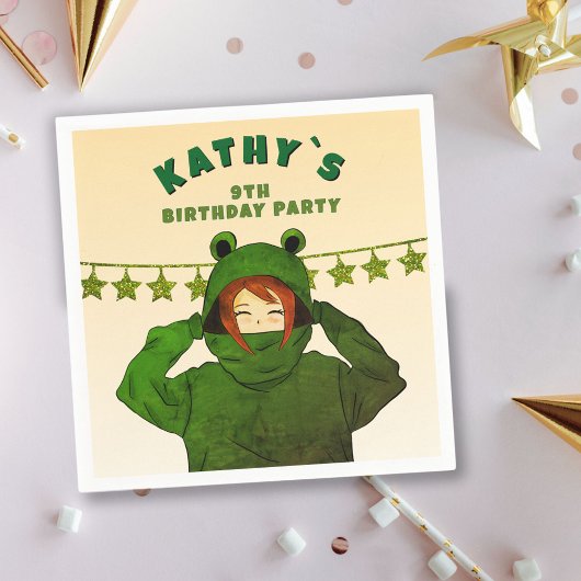 Serviette En Papier Fille avec grenouille verte Sweat - shirt à capuch