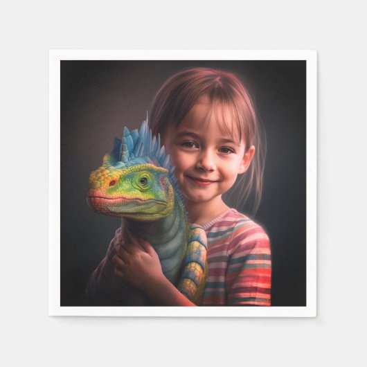 Serviette En Papier Fille avec Lizard (Devant)