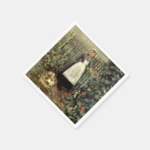 Serviette En Papier Fille avec un panier de légumes dans un jardin (Coin)