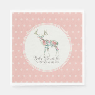 Serviette En Papier Fille Baby shower Boho Floral Deer w Antlers Rose