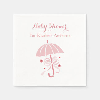 Serviette En Papier Fille Baby shower Mignonne Parapluie Rose Avec Bow